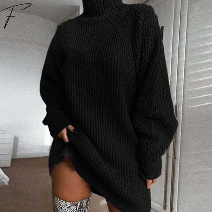 Womens Oversized Turtleneck Jumper with Ribbed Knit and Long Sleeves