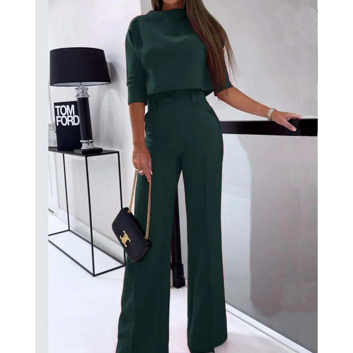 Two Piece Set Short Sleeve Top Wide Leg Trousers Elegant Style