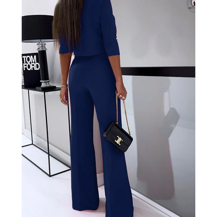 Two Piece Set Short Sleeve Top Wide Leg Trousers Elegant Style
