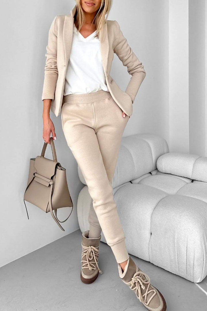 Two Piece Set Blazer Jogger Trousers Casual Chic Style