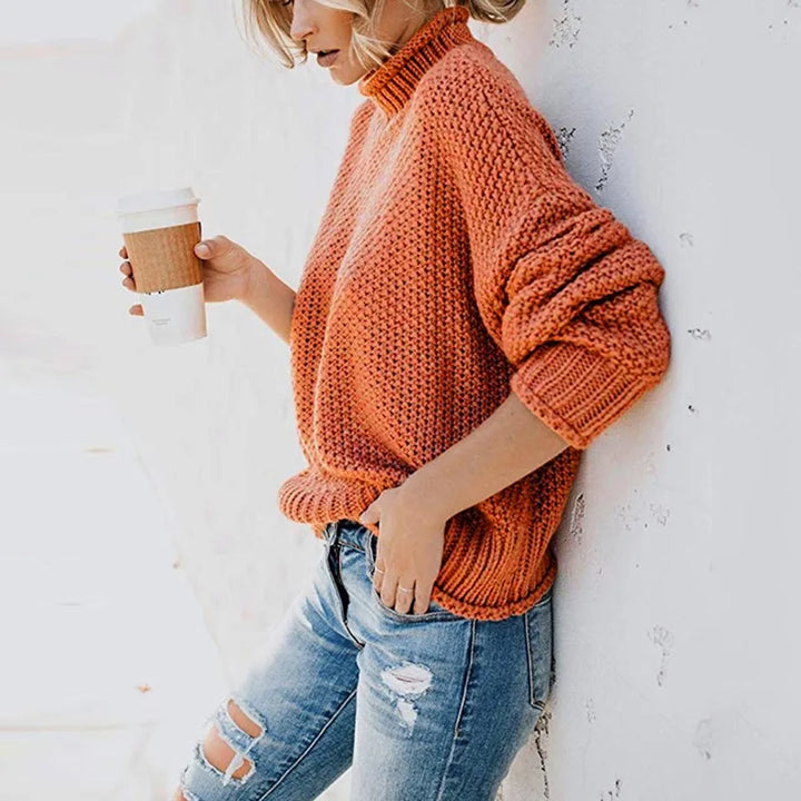 Womens Chunky Knit Jumper with Round Neck and Relaxed Fit