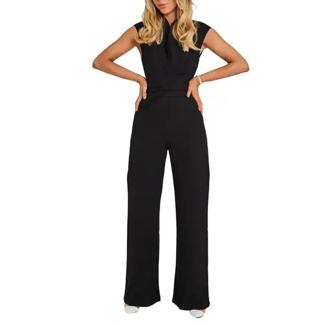 Jumpsuit V Neck Elegant Tailored Fit Evening Style