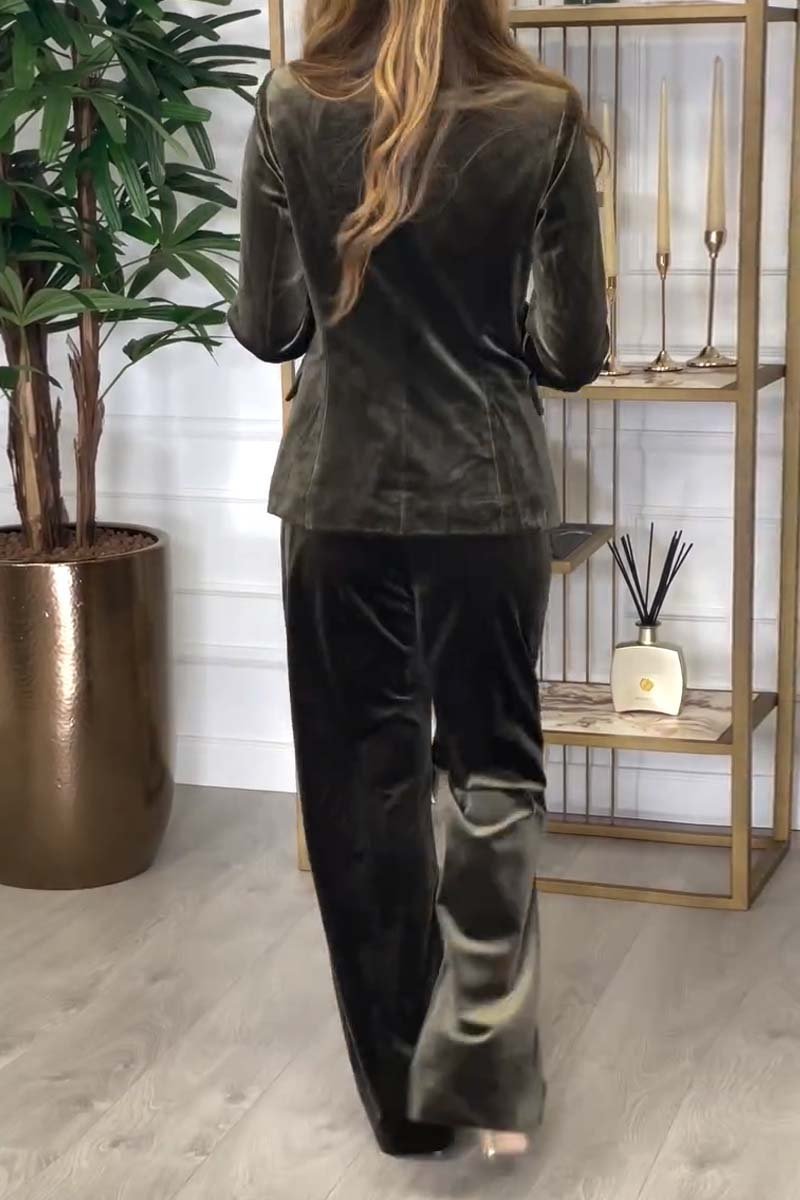 Two Piece Suit Women Tailored Blazer Wide Leg Trousers Elegant Style