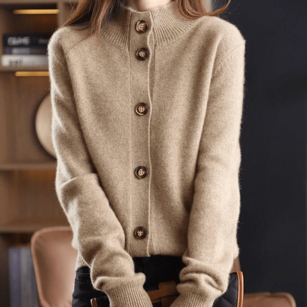 Womens Knitted Cardigan with Collared Neck and Button Front