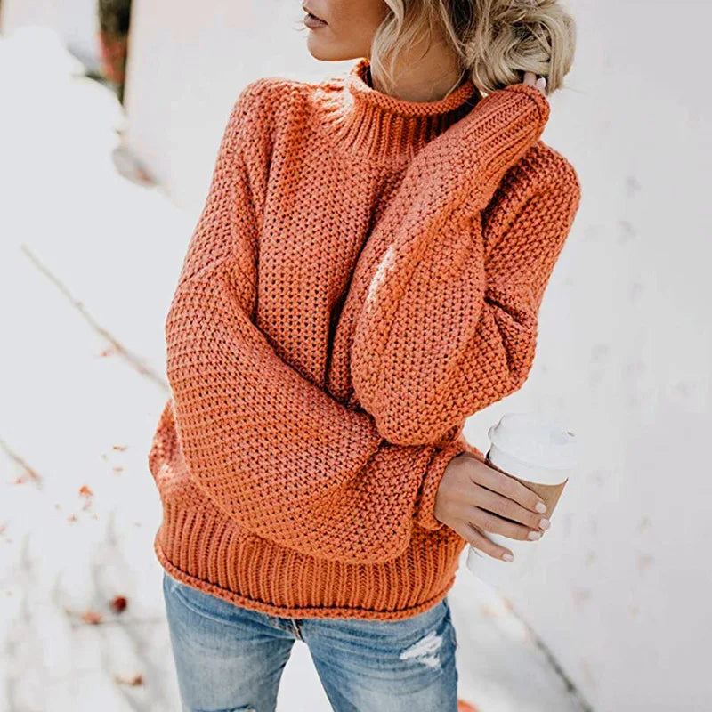 Womens Chunky Knit Jumper with Round Neck and Relaxed Fit