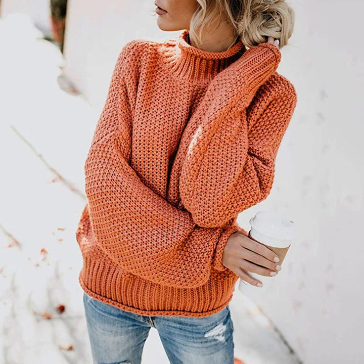 Womens Chunky Knit Jumper with Round Neck and Relaxed Fit