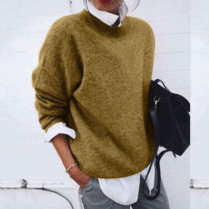 Womens Knitted Crew Neck Jumper with Relaxed Fit and Ribbed Trim