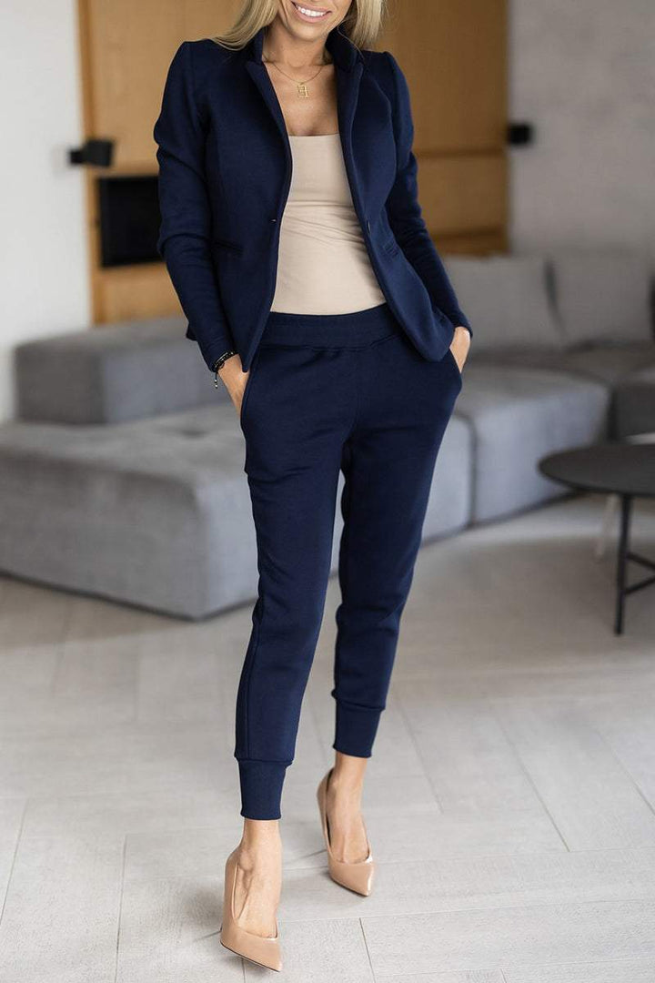 Two Piece Set Blazer Jogger Trousers Casual Chic Style