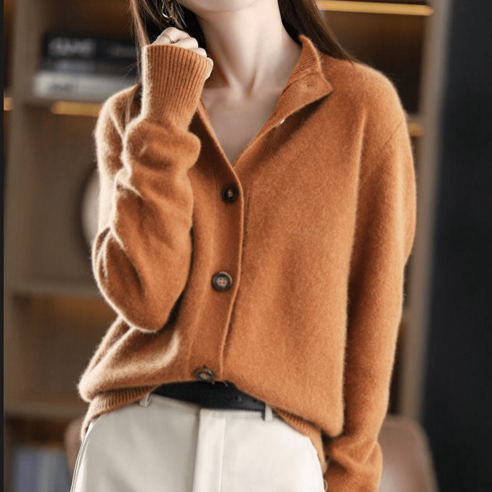 Womens Knitted Cardigan with Collared Neck and Button Front