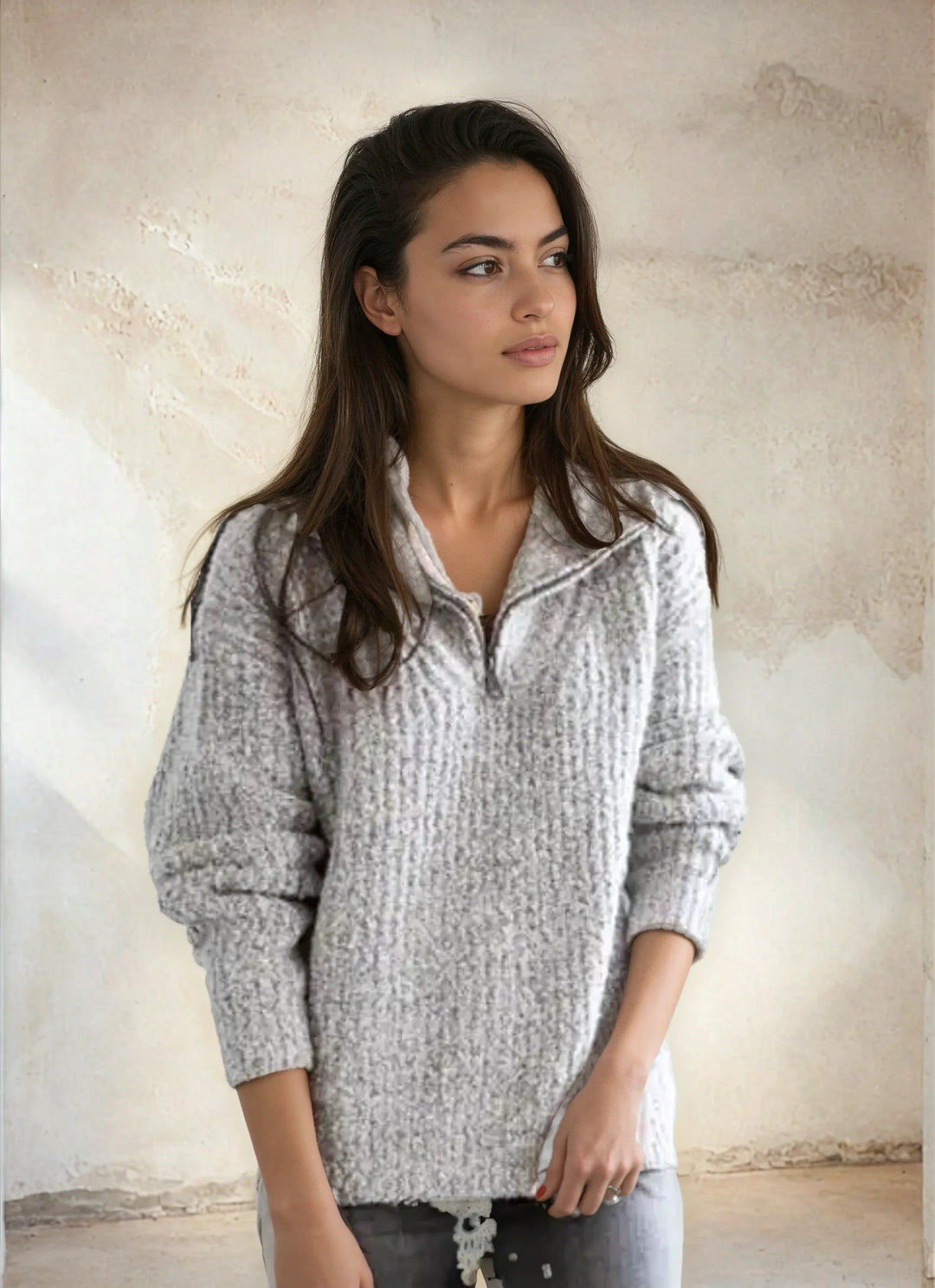 Womens V Neck Blouse with Long Sleeves and Relaxed Fit