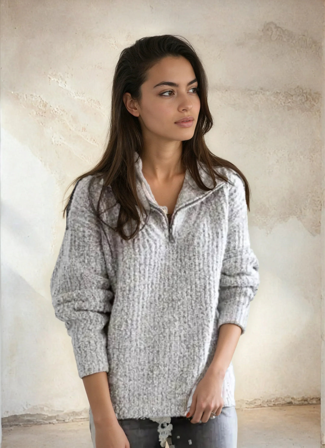Womens V Neck Blouse with Long Sleeves and Relaxed Fit
