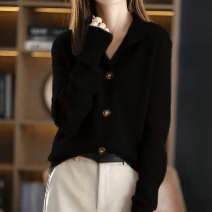 Womens Knitted Cardigan with Collared Neck and Button Front