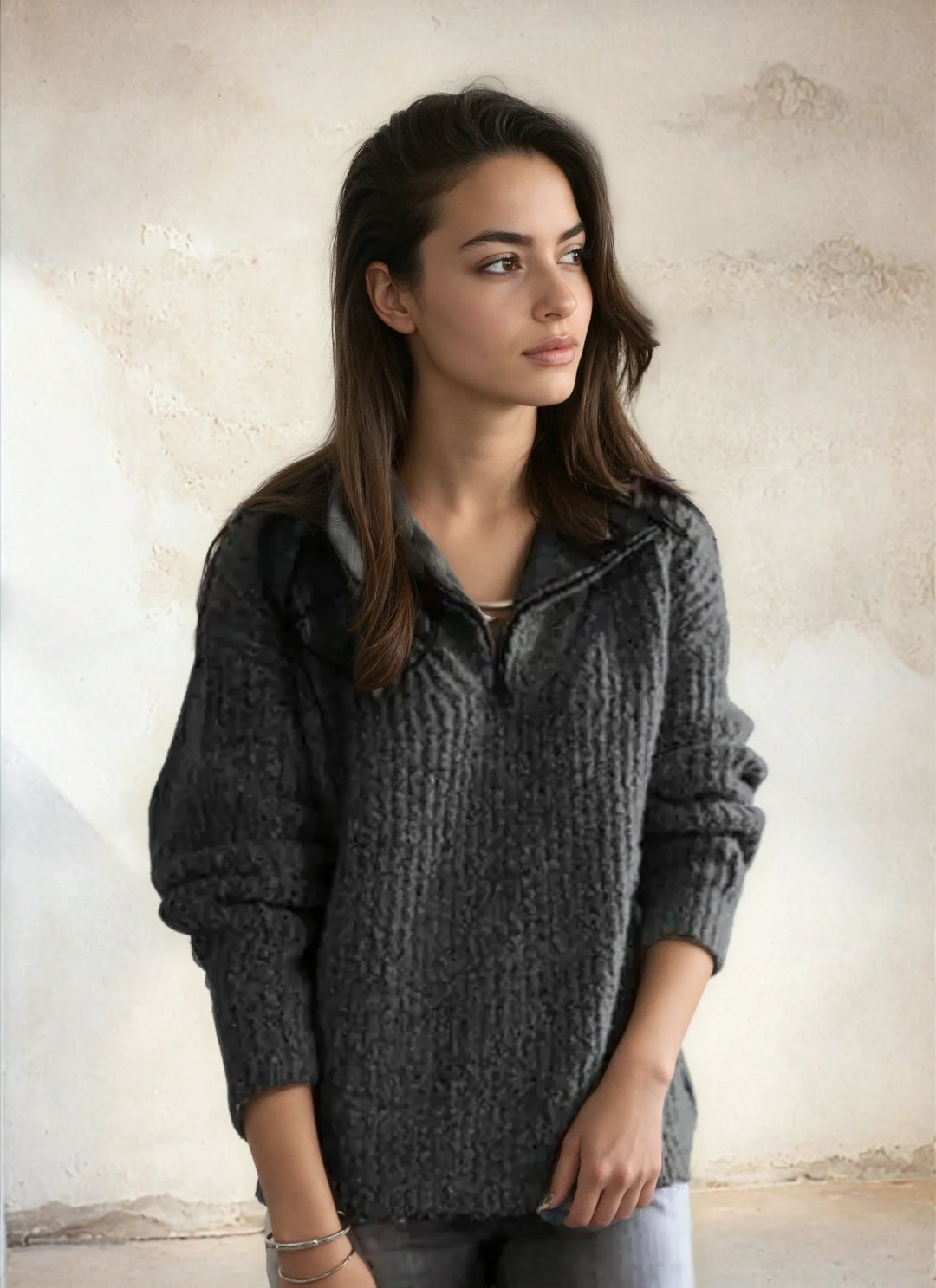 Womens V Neck Blouse with Long Sleeves and Relaxed Fit