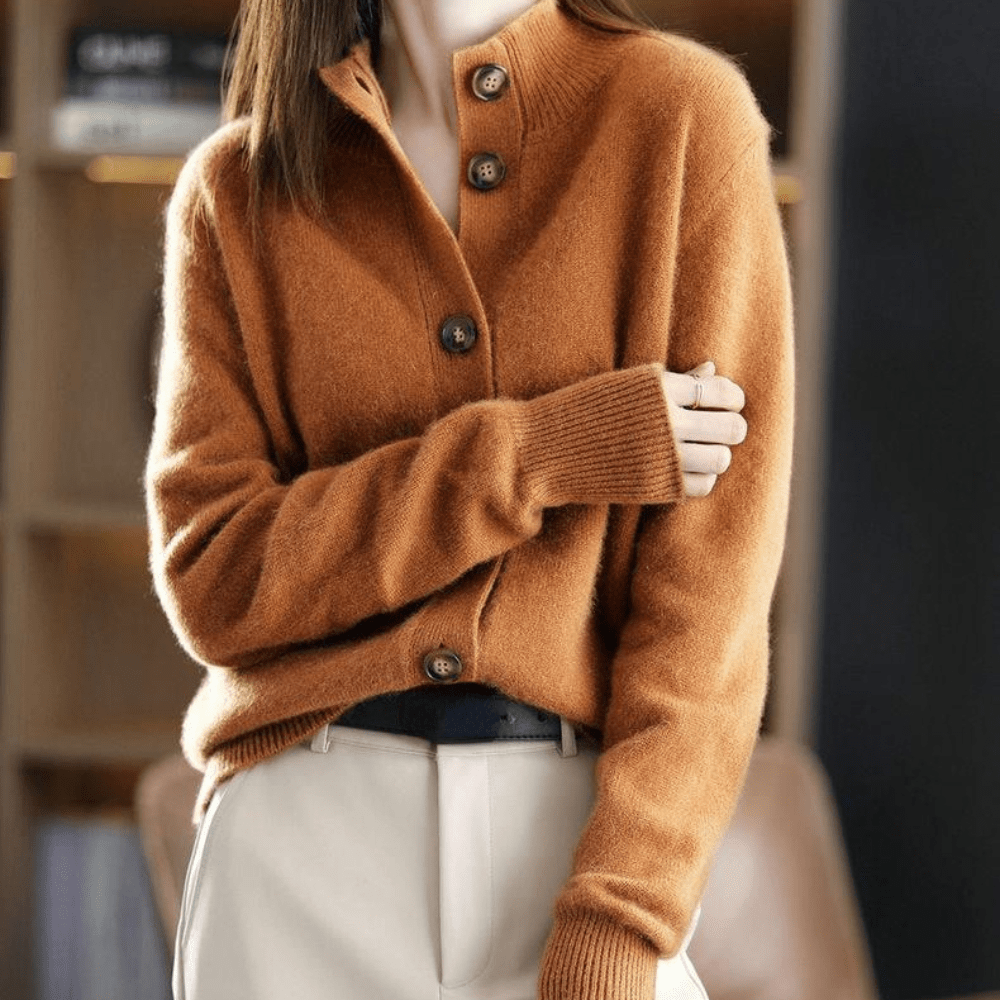Womens Knitted Cardigan with Collared Neck and Button Front