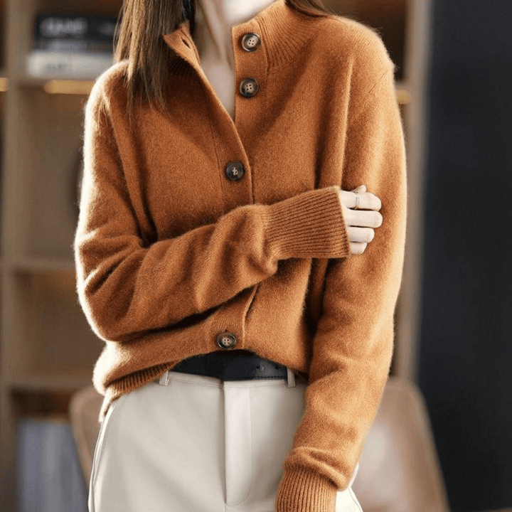 Womens Knitted Cardigan with Collared Neck and Button Front
