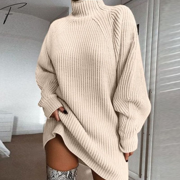 Womens Oversized Turtleneck Jumper with Ribbed Knit and Long Sleeves