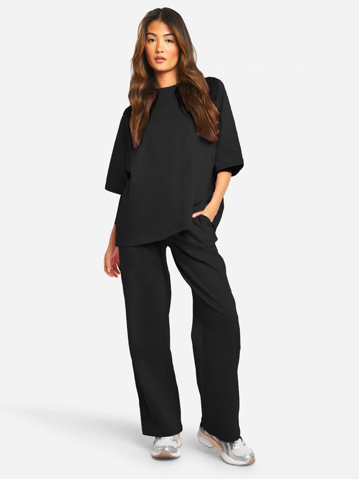Two Piece Set Oversized Top Wide Leg Trousers Relaxed Summer Style