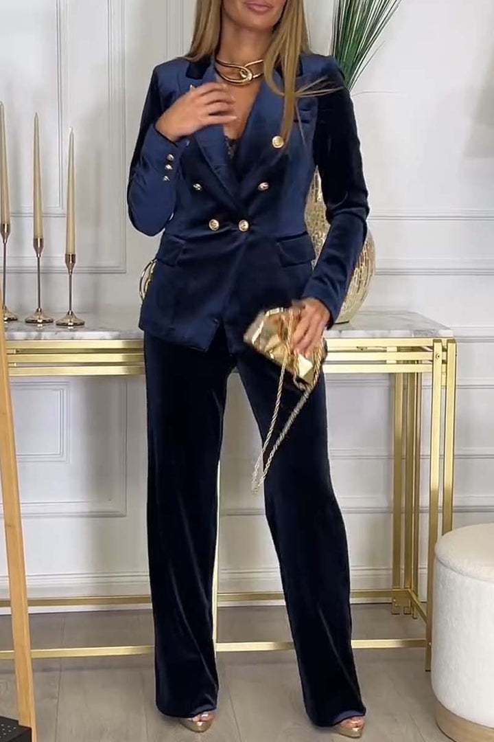 Two Piece Suit Women Tailored Blazer Wide Leg Trousers Elegant Style