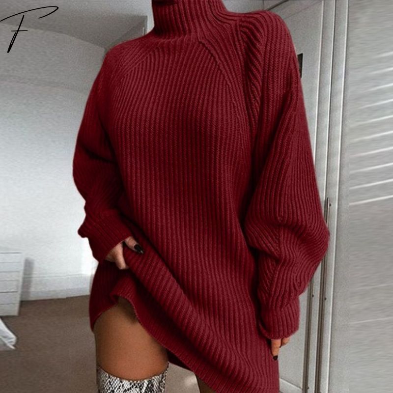 Womens Oversized Turtleneck Jumper with Ribbed Knit and Long Sleeves