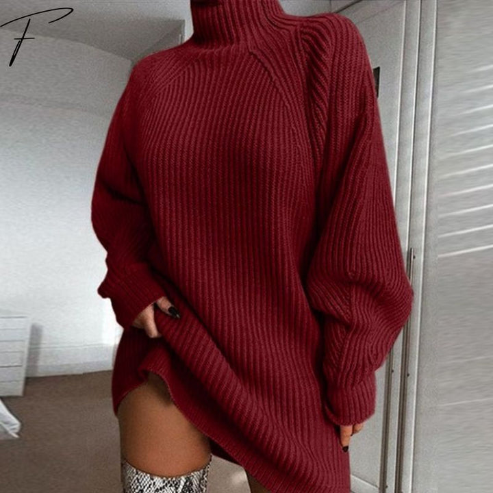 Womens Oversized Turtleneck Jumper with Ribbed Knit and Long Sleeves