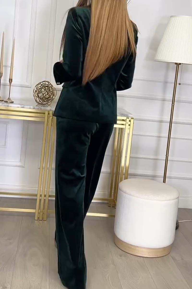 Two Piece Suit Women Tailored Blazer Wide Leg Trousers Elegant Style