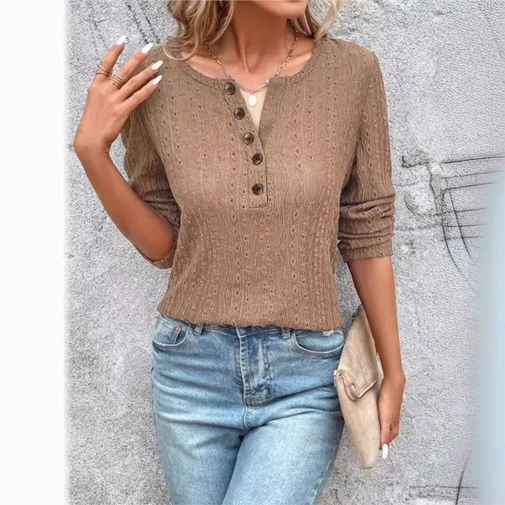 Womens Knitted V Neck Jumper with Button Front and Cable Knit Detail