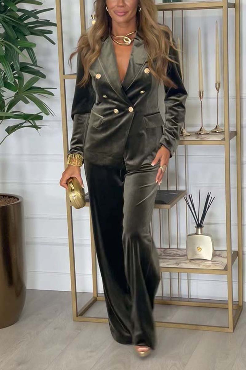 Two Piece Suit Women Tailored Blazer Wide Leg Trousers Elegant Style