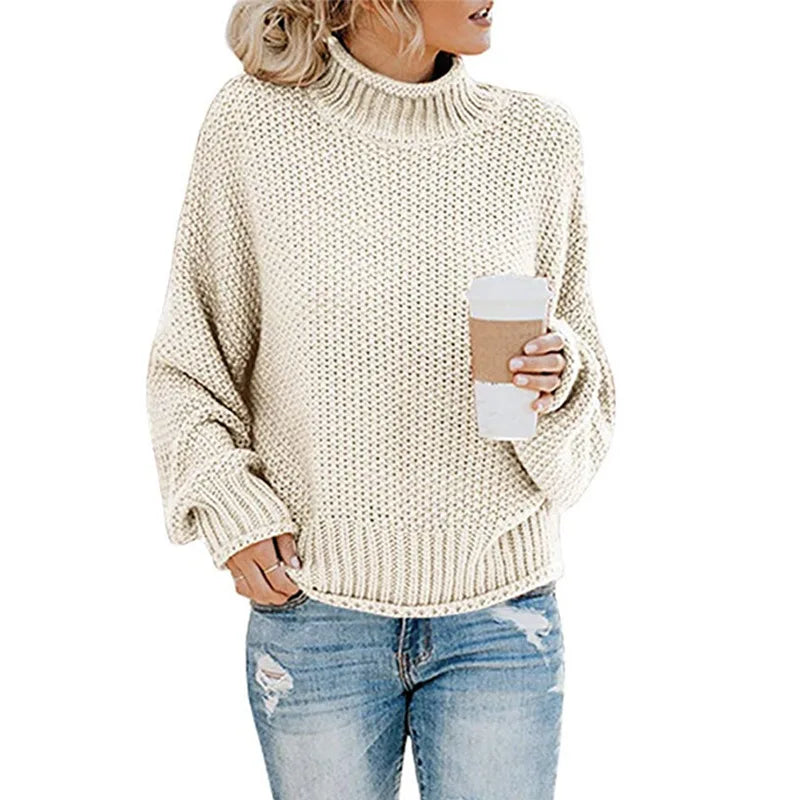 Womens Chunky Knit Jumper with Round Neck and Relaxed Fit
