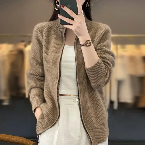 Womens Knitted Quarter Zip Jumper with High Neck and Relaxed Fit