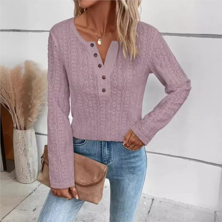 Womens Knitted V Neck Jumper with Button Front and Cable Knit Detail