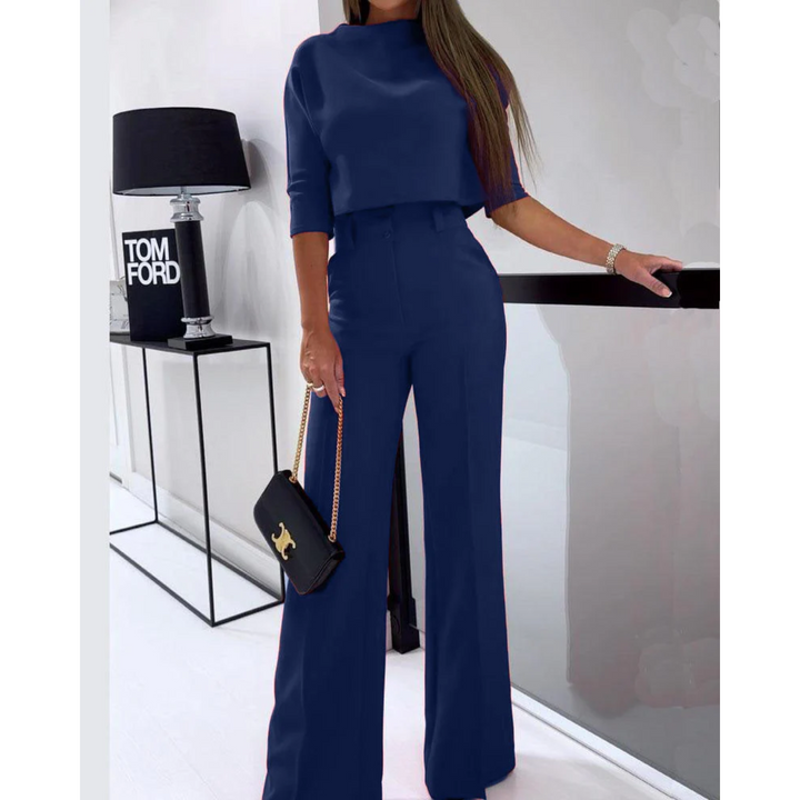 Two Piece Set Short Sleeve Top Wide Leg Trousers Elegant Style