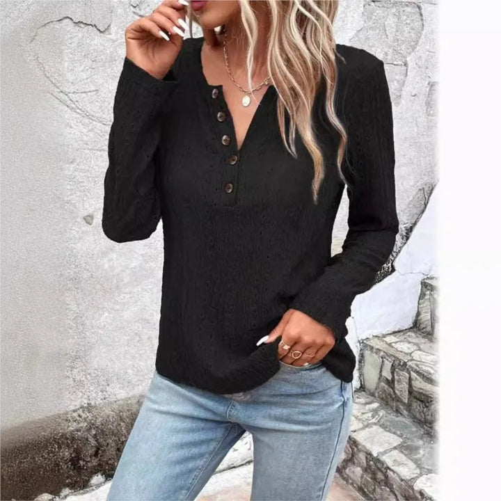 Womens Knitted V Neck Jumper with Button Front and Cable Knit Detail