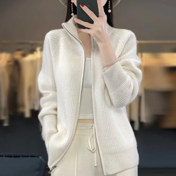 Womens Knitted Quarter Zip Jumper with High Neck and Relaxed Fit