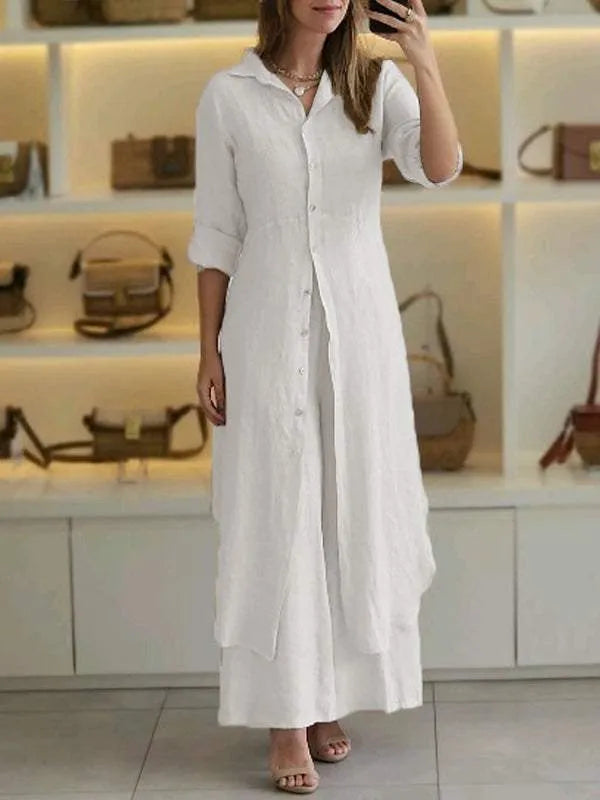 Two Piece Set Button Front Top Maxi Skirt Relaxed Elegant Style