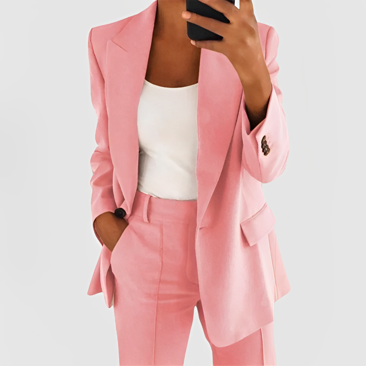Two Piece Suit Blazer Tailored Trousers Elegant Office Style