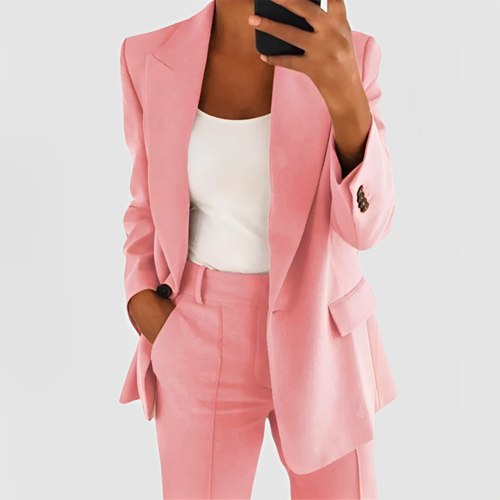Two Piece Suit Blazer Tailored Trousers Elegant Office Style