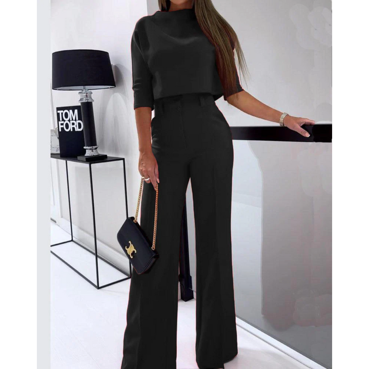 Two Piece Set Short Sleeve Top Wide Leg Trousers Elegant Style