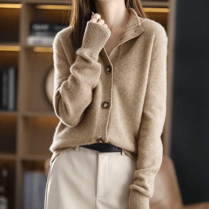 Womens Knitted Cardigan with Collared Neck and Button Front