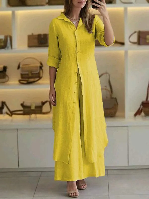 Two Piece Set Button Front Top Maxi Skirt Relaxed Elegant Style