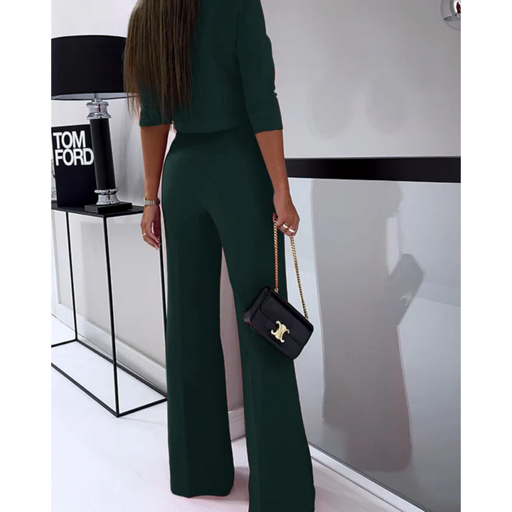 Two Piece Set Short Sleeve Top Wide Leg Trousers Elegant Style