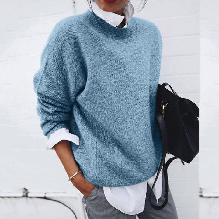 Womens Knitted Crew Neck Jumper with Relaxed Fit and Ribbed Trim