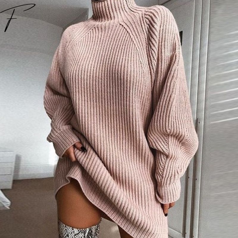 Womens Oversized Turtleneck Jumper with Ribbed Knit and Long Sleeves