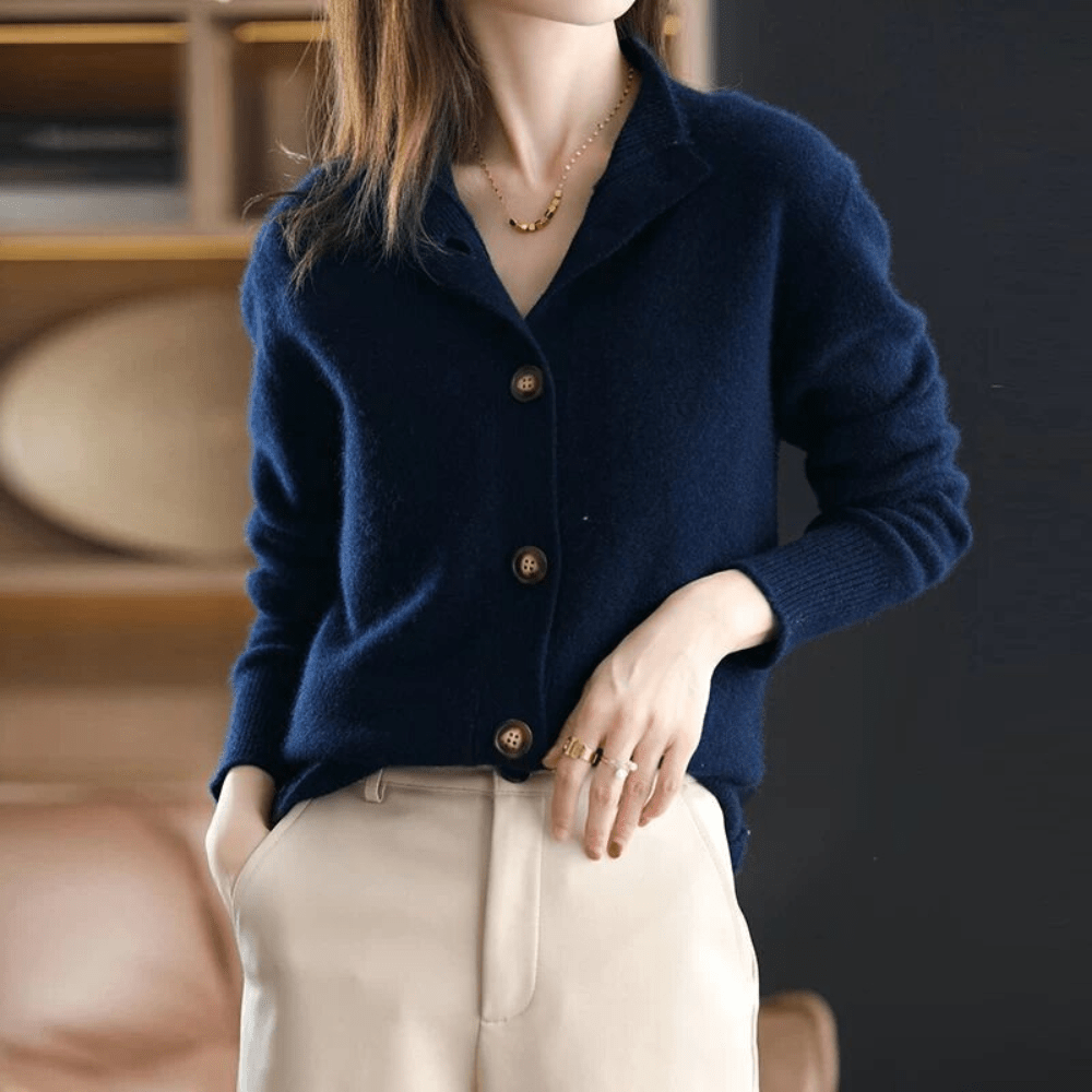 Womens Knitted Cardigan with Collared Neck and Button Front