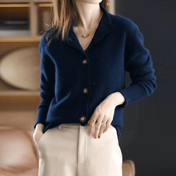 Womens Knitted Cardigan with Collared Neck and Button Front