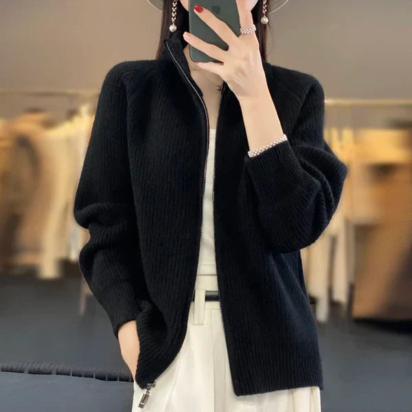 Womens Knitted Quarter Zip Jumper with High Neck and Relaxed Fit