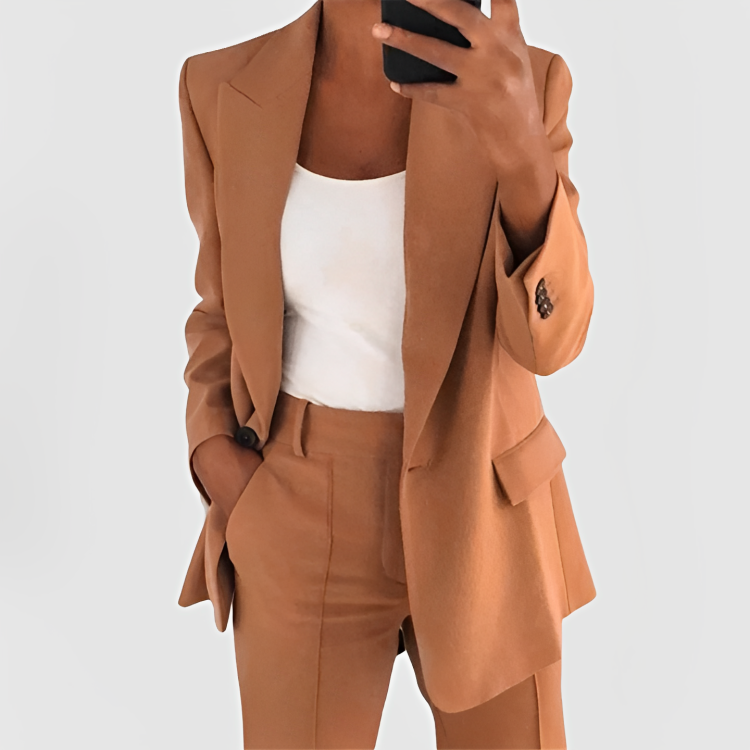 Two Piece Suit Blazer Tailored Trousers Elegant Office Style