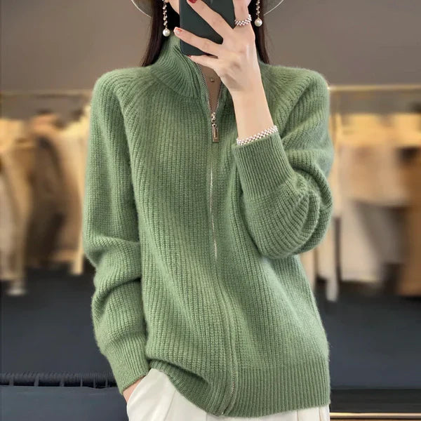 Womens Knitted Quarter Zip Jumper with High Neck and Relaxed Fit