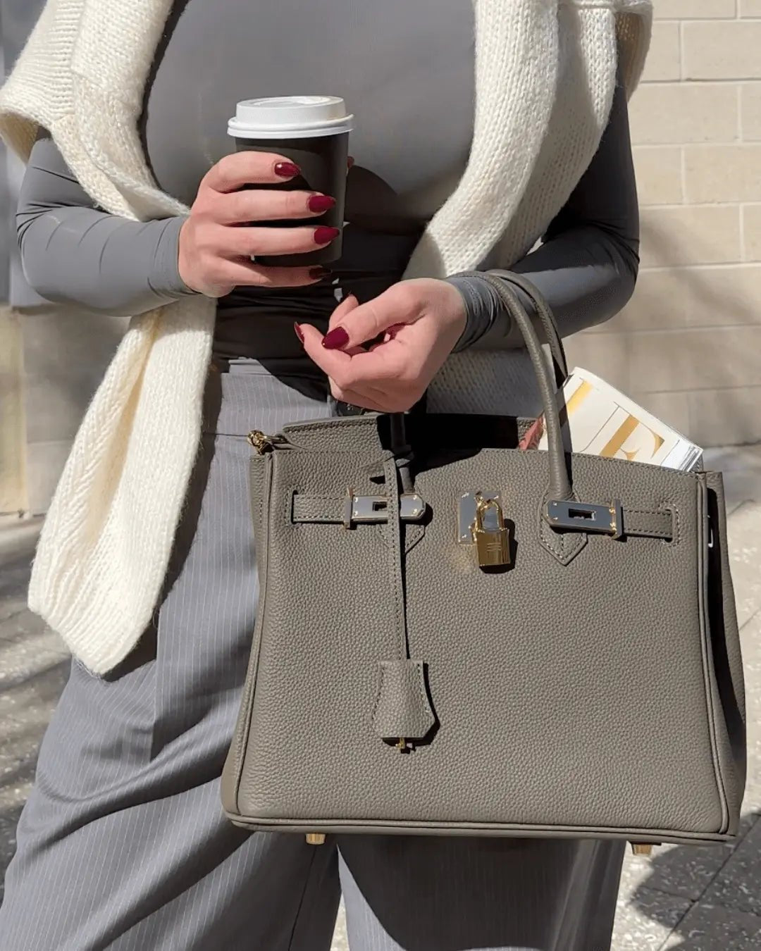 Top Handle Handbag with Turn Lock Closure for Women