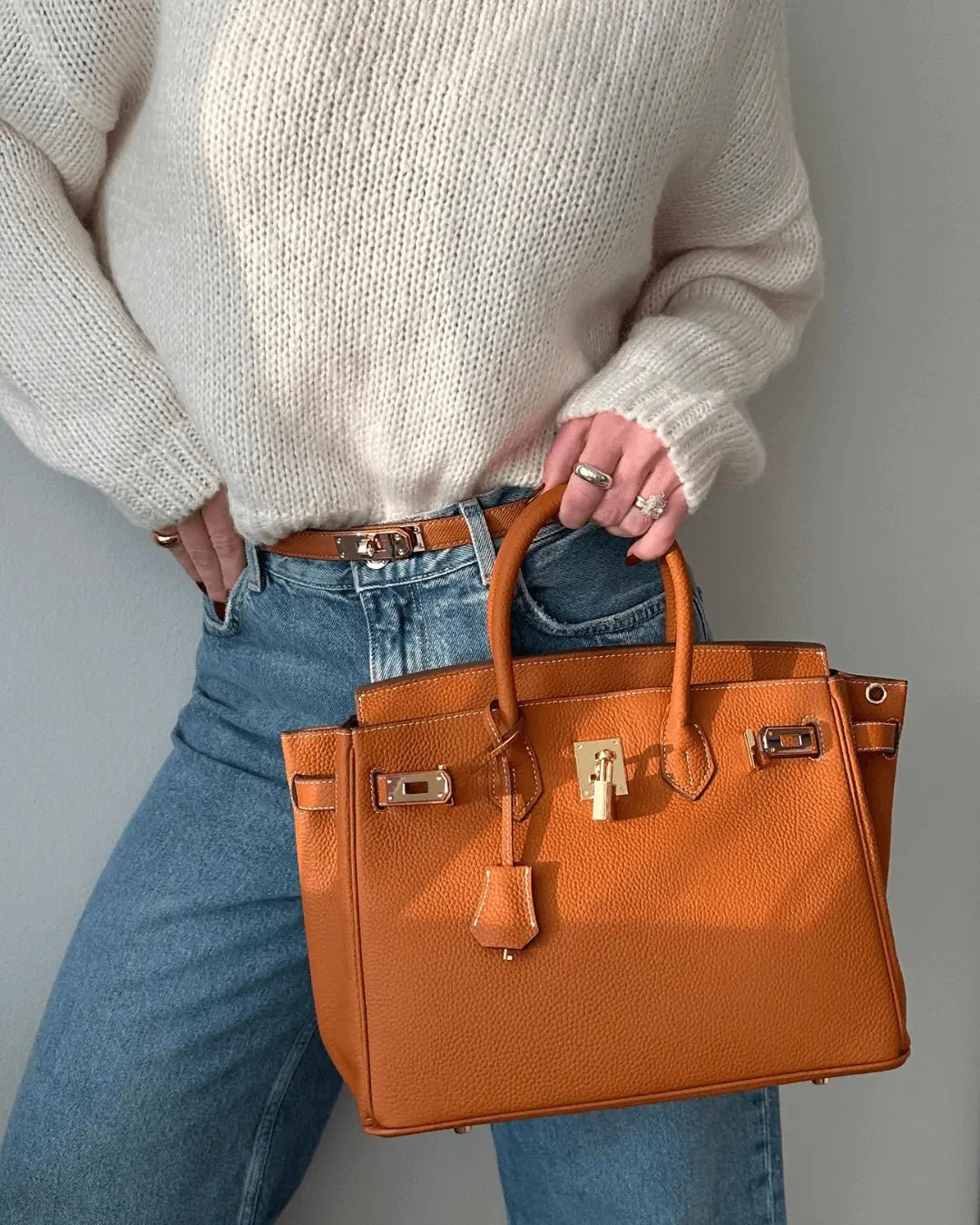 Top Handle Handbag with Turn Lock Closure for Women
