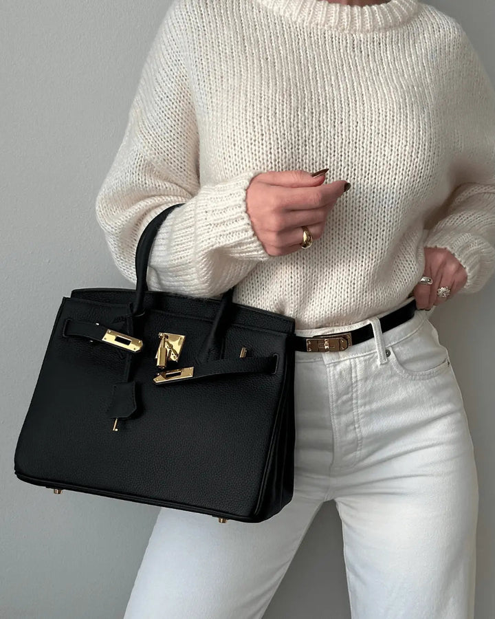 Top Handle Handbag with Turn Lock Closure for Women